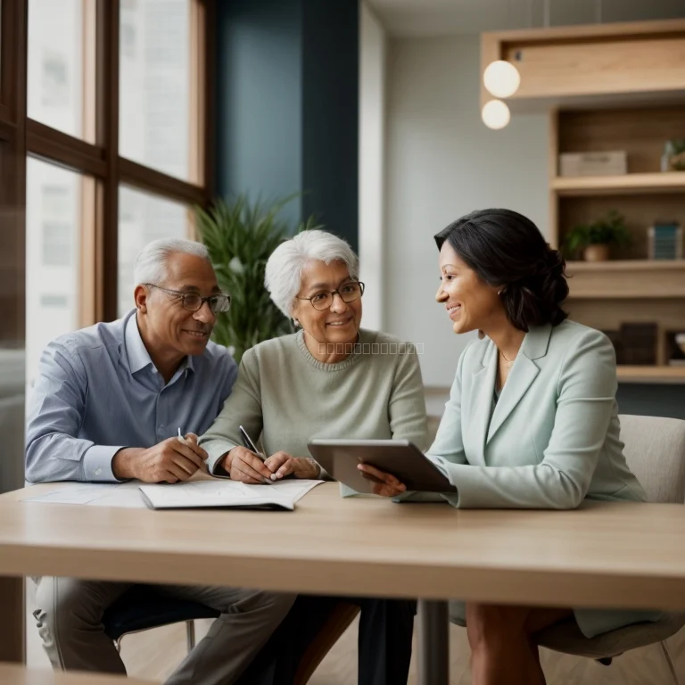 Senior discussing insurance options with consultant